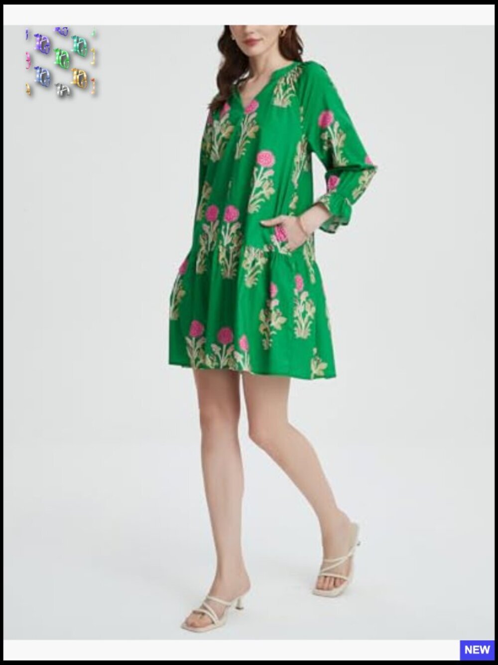 Boho Floral Mini Dress V Neck Puff Sleeve Tiered Ruffle Beach Vacation - Picture 4 of 7